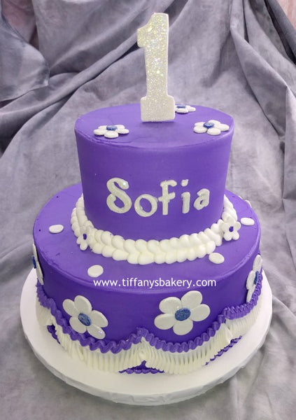 Purple 2 Tier Round Celebration Tier Cake
