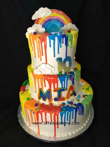 Rainbow Drip Three Tier Celebration  Cake - 6", 8" and 12" Rounds