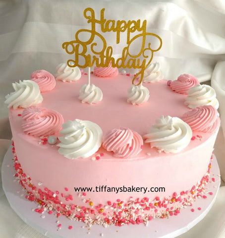 Round cake with Rosette Top Border and Sprinkles - Happy Birthday Topper