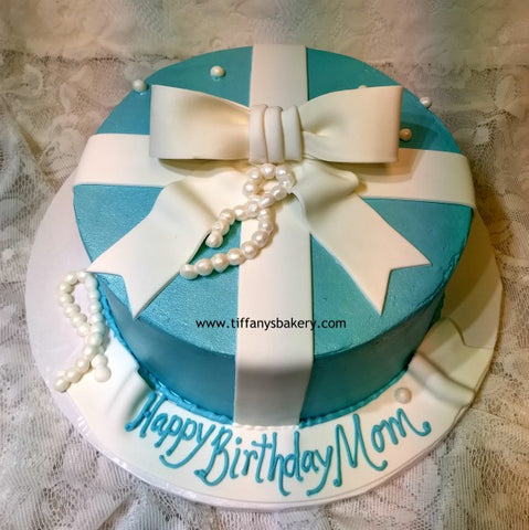 Gift Round Cake Tiffany Blue with Fondant Ribbon