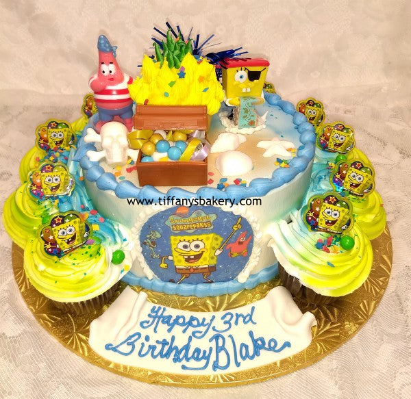 Round Cake with 12 Cupcakes on Board