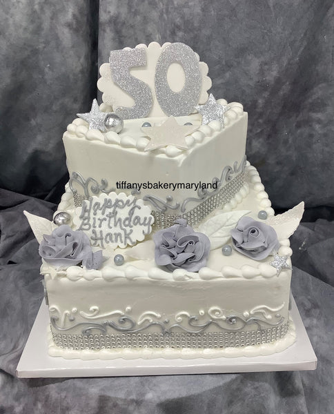 Square Celebration 6" & 10" Two Tier Cake with Silver Bling