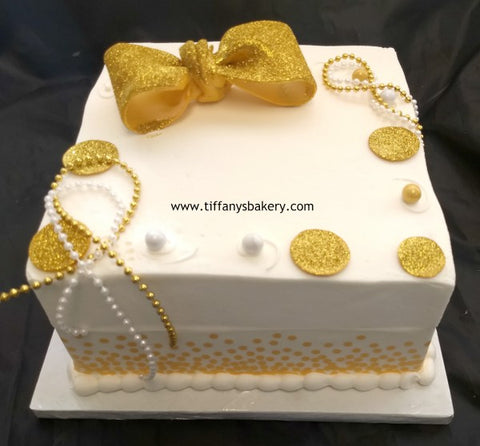 Square 8" Cake with Bow and Dots