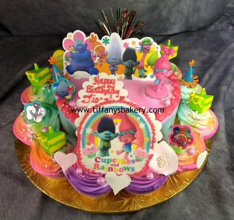 8" Round Cake with 11 Cupcakes - Troll Edible Image