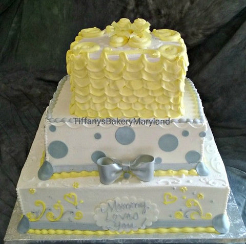 Baby Shower Yellow and Gray  Cake